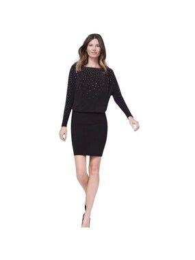 White House Black Market Women's Black Dress w/Silver Studs, Long Sleeves Size S